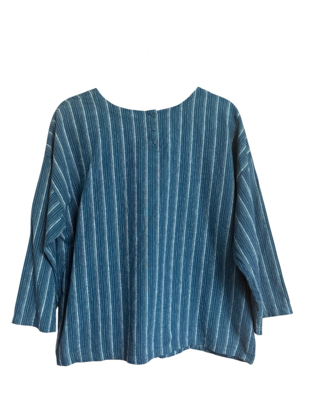 Eileen Fisher Hemp/Organic Cotton Navy Blue Pinstripe Top Lagenlook Womens Large - Picture 2 of 6